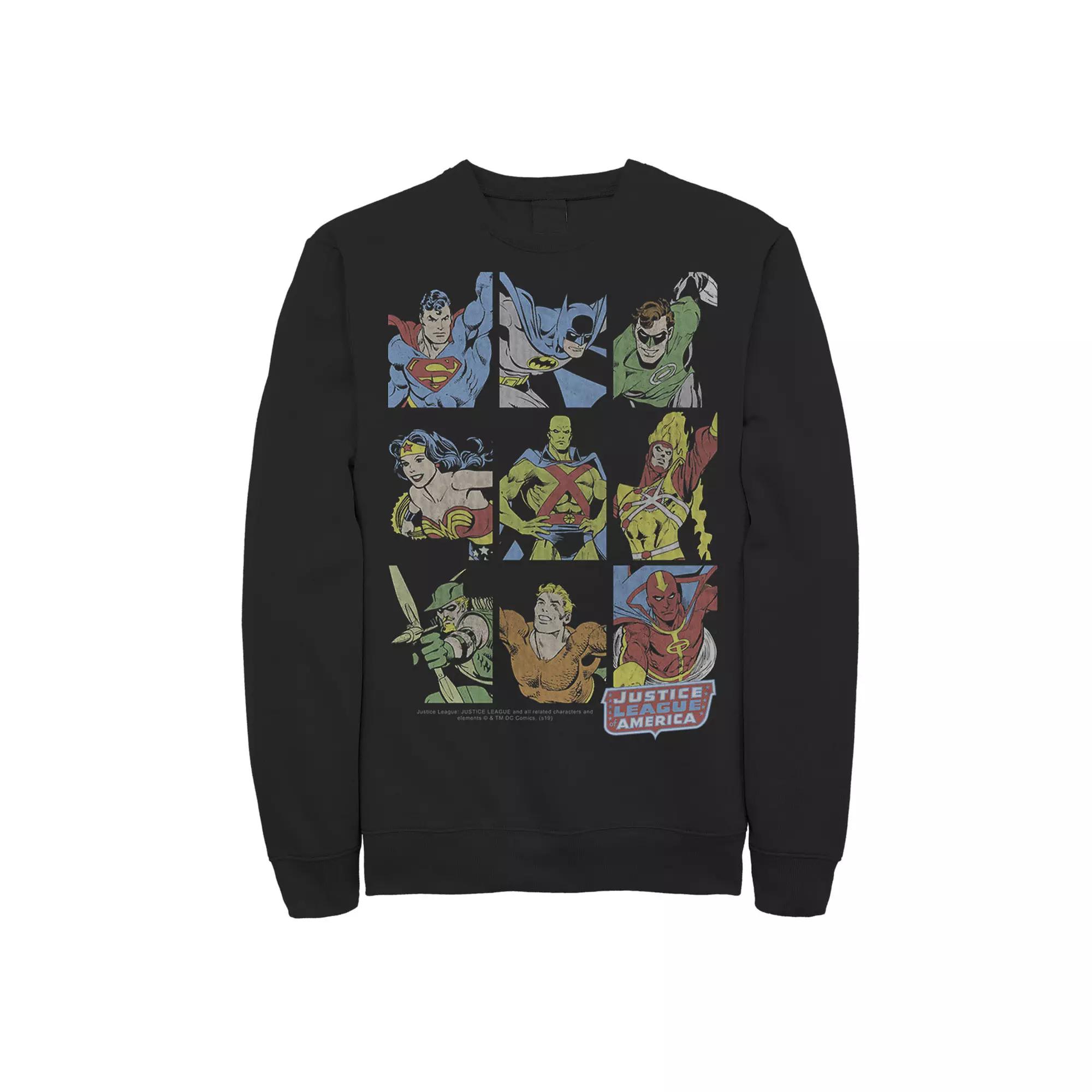 Men's DC Comics Justice League Of America Portrait Panels Sweatshirt, Size: Small, Black Product Image