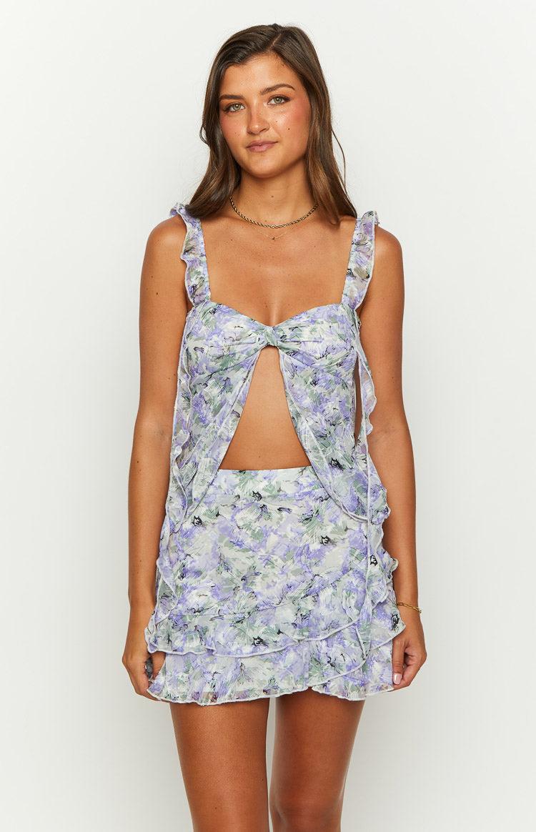 Caspian Purple Floral Print Chiffon Mini Skirt Baby Product Image