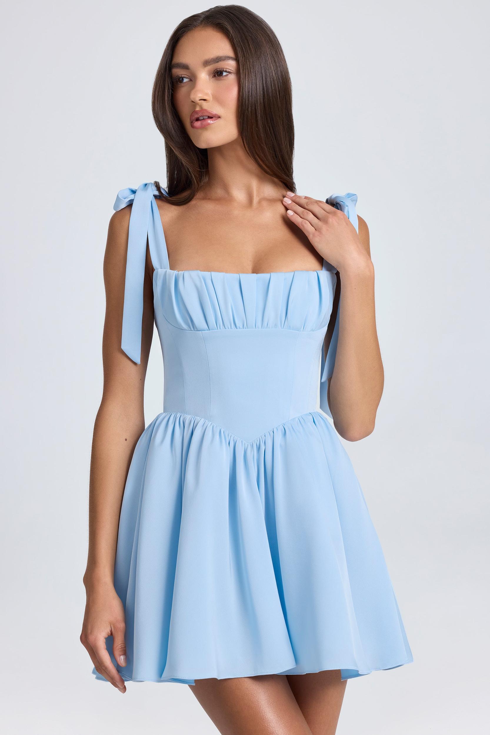 Draped Corset Mini Dress in Powder Blue Product Image