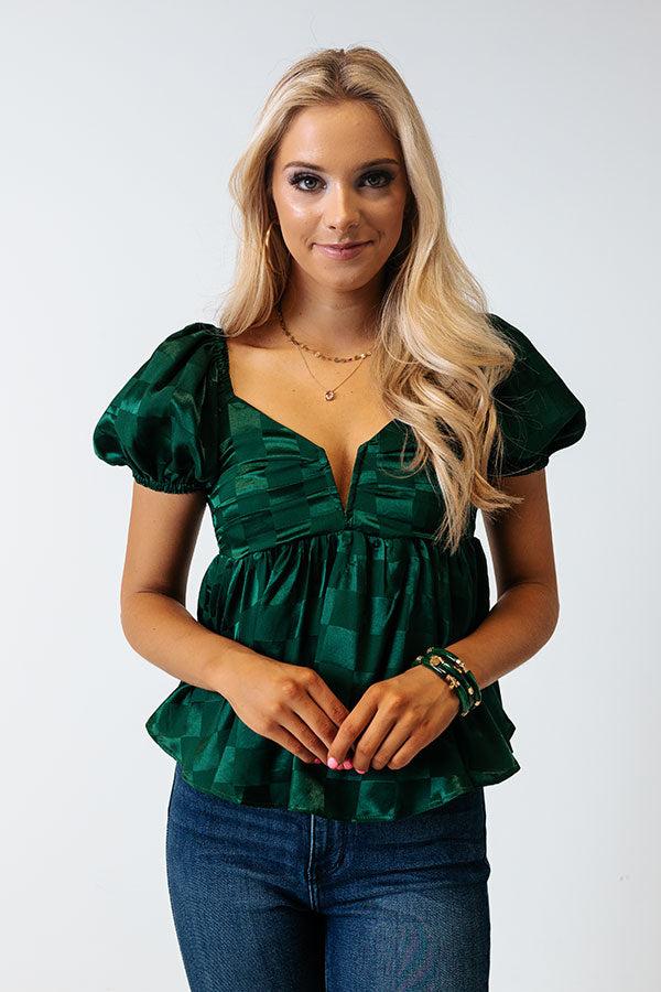 Wildly In Love Satin Babydoll Top In Hunter Green Product Image