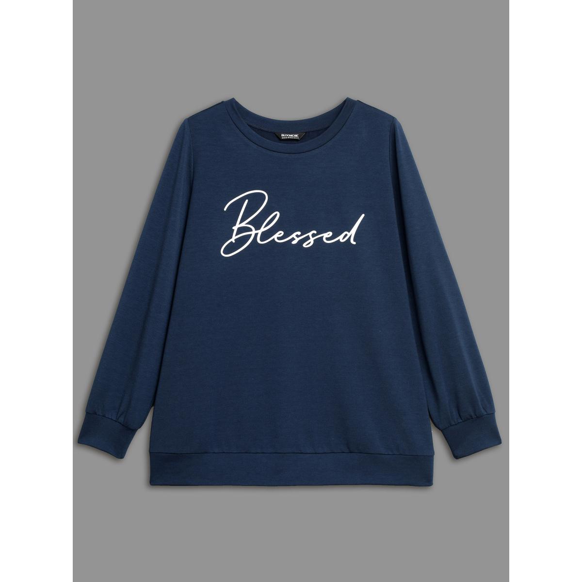 Plus Size Letter Print Crew Neck Sweatshirt Women Midnight Casual Non Round Neck Everyday Sweatshirts BloomChic 10/M Product Image