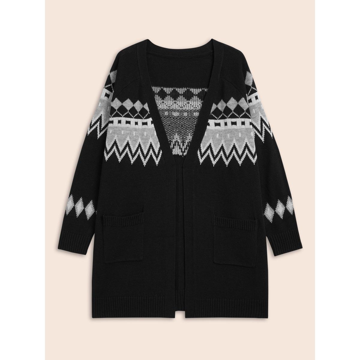 Plus Size Bandana Geometric Raglan Sleeve Cardigan Black Women Casual Loose Long Sleeve Everyday Cardigans BloomChic 28/5X Product Image
