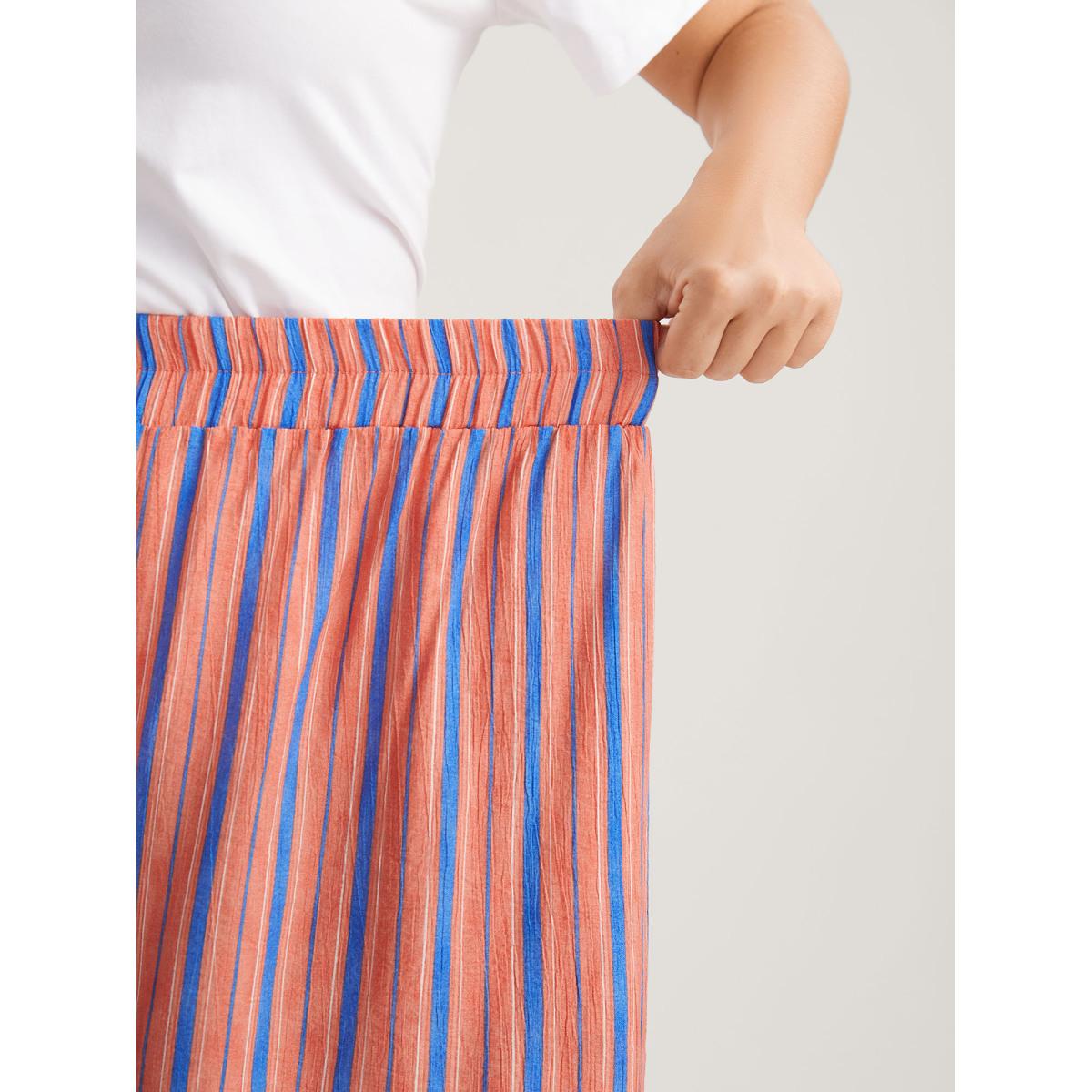 Plus Size Soft Stripes Stretchy Waist Wide-Leg Pants Women Coral Casual Wide Leg Mid Rise Everyday-Casual Pants BloomChic 22-24/3X Product Image