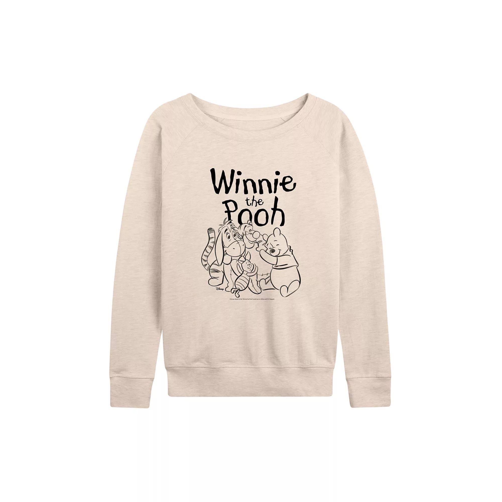 Disney's Winnie the Pooh Women's Sketched Group French Terry Long Sleeve Tee, Girl's,  Product Image