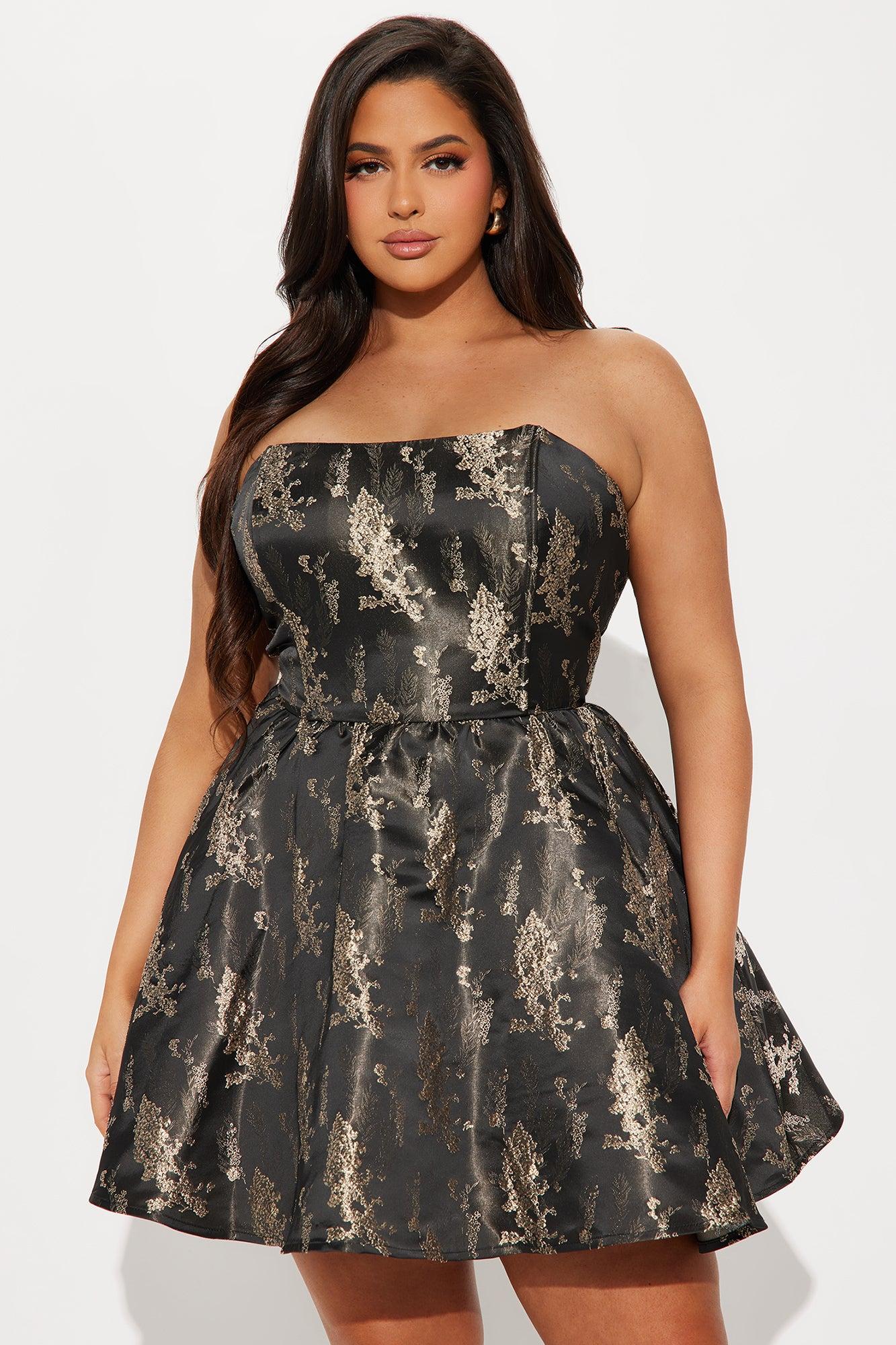 Queendom Jacquard Mini Dress - Black/Gold Product Image