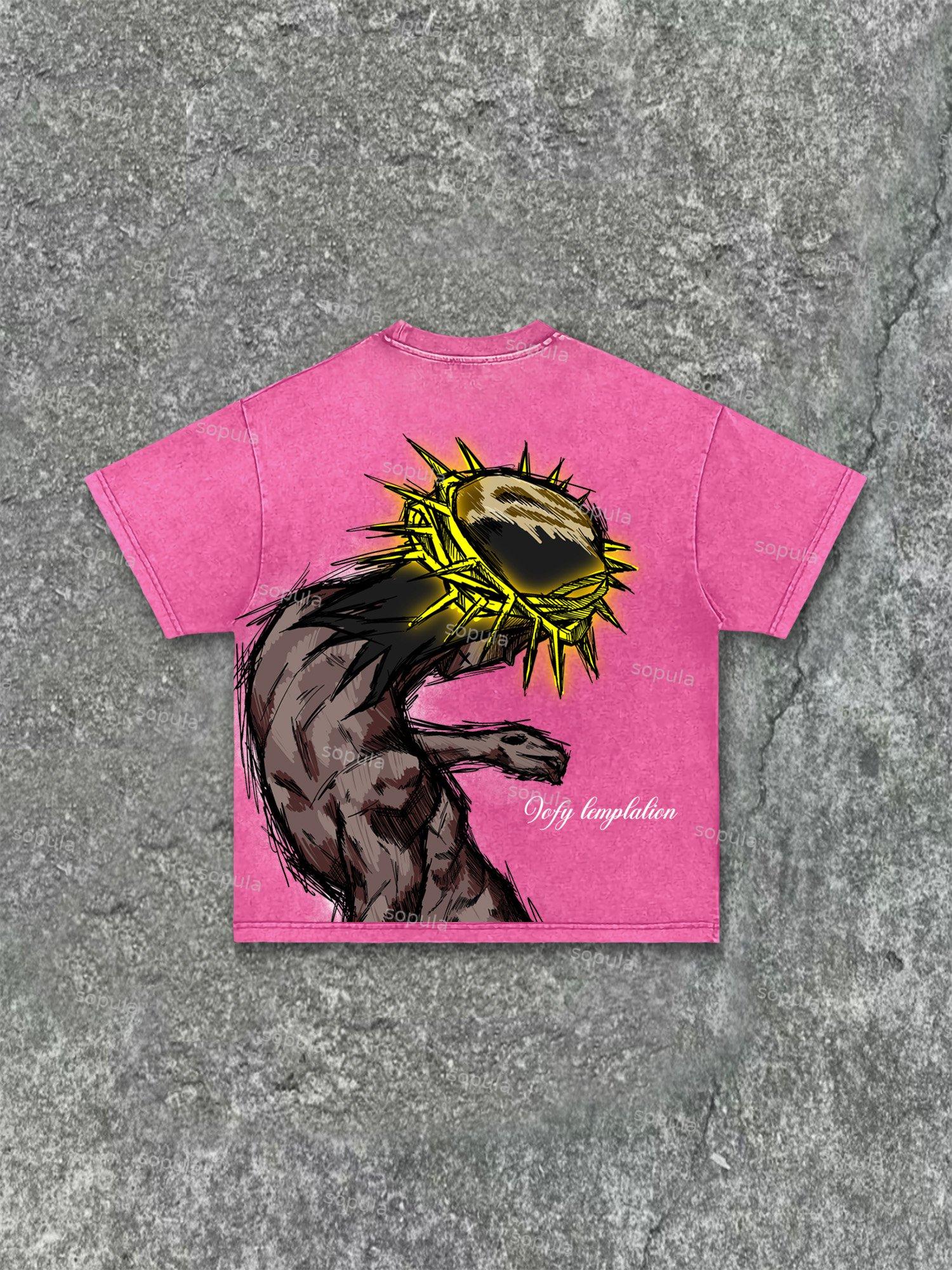 Praying Boy Print Acid Wash T-shirt Product Image