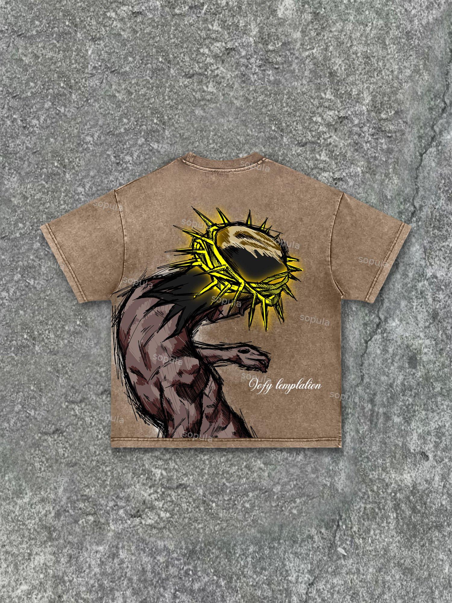 Praying Boy Print Acid Wash T-shirt Product Image