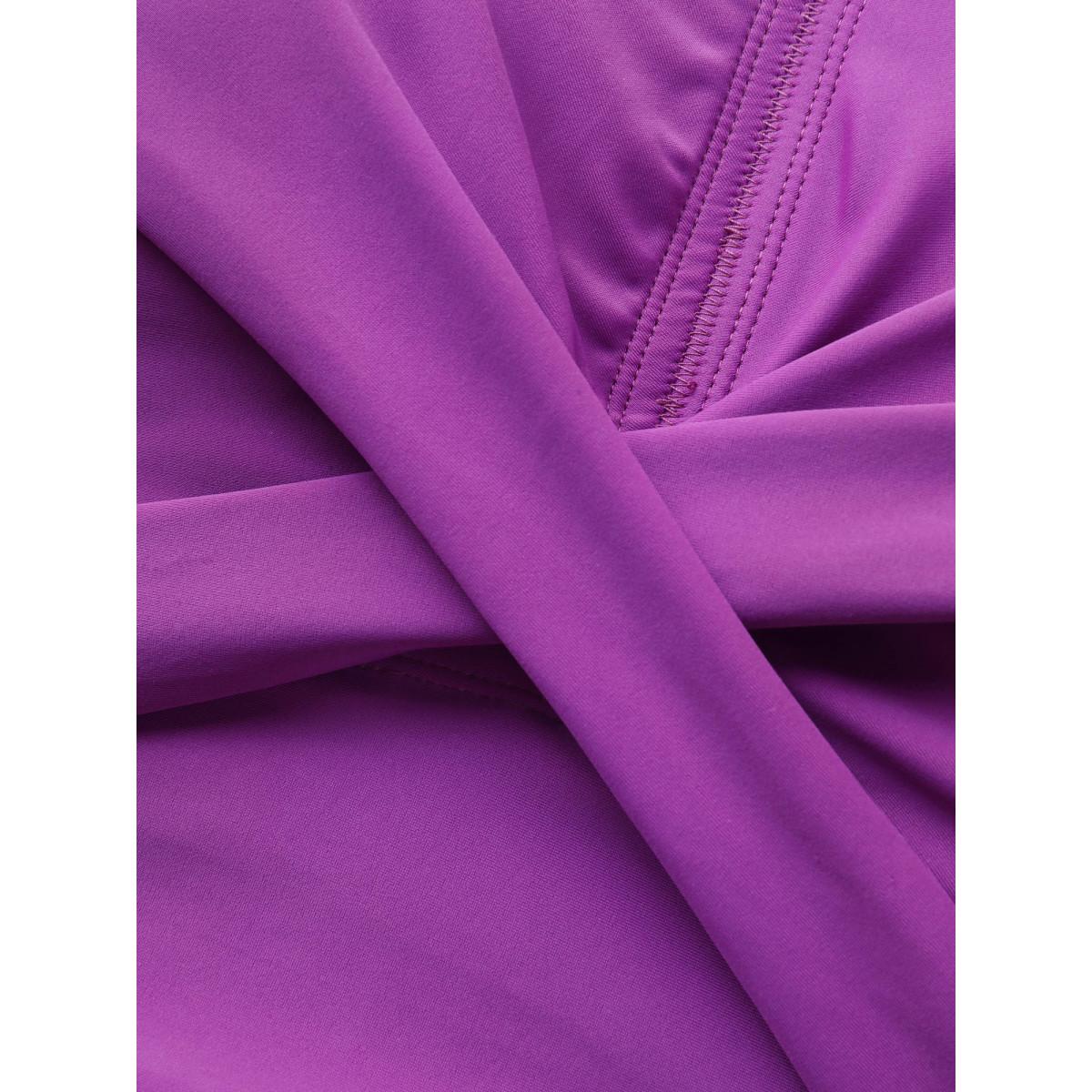 Plus Size Twist Front Ruched One-Piece Swimsuit Women's Swimwear Deeppurplered Beach Twist Curve Bathing Suits High stretch One Pieces BloomChic 26/4X Product Image