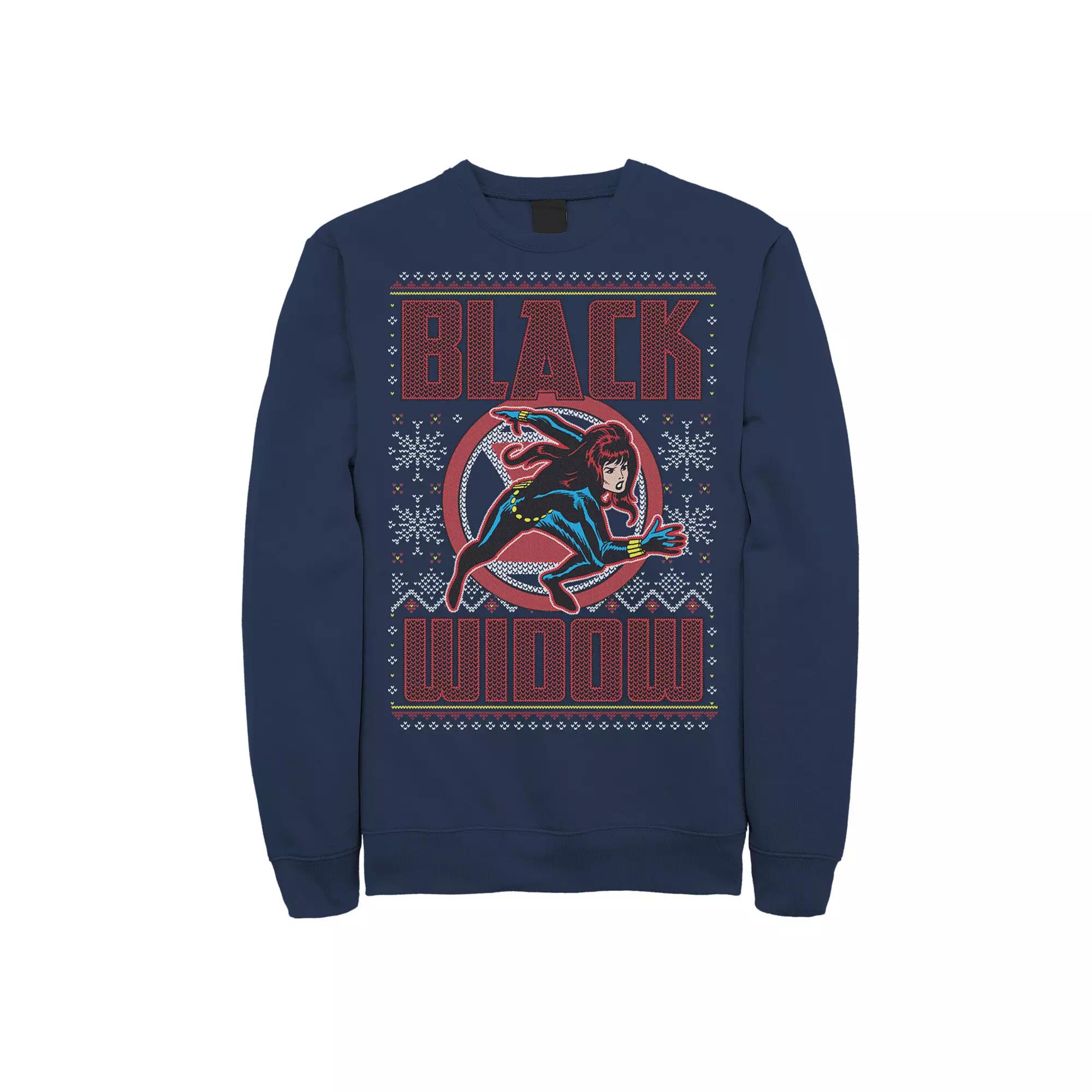 Men's Marvel Black Widow Ugly Christmas Sweatshirt,  Product Image