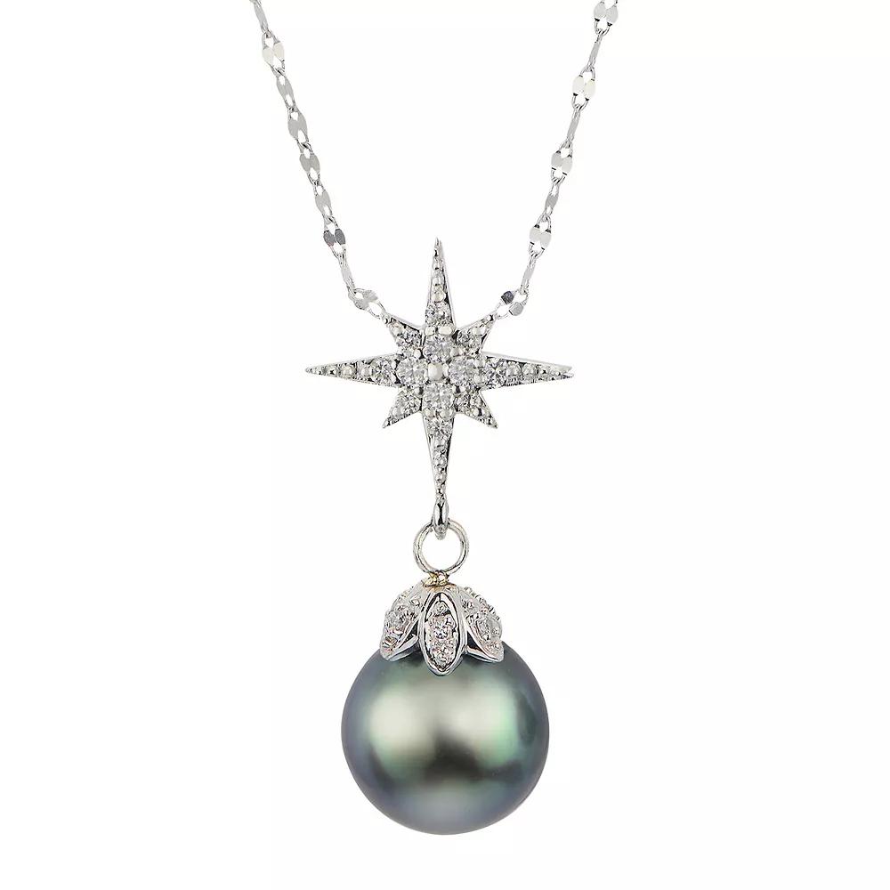 PearLustre by Imperial 14k White Gold Tahitian Cultured Pearl & 1/8 Carat T.W. Diamond Star Drop Necklace, Womens Product Image