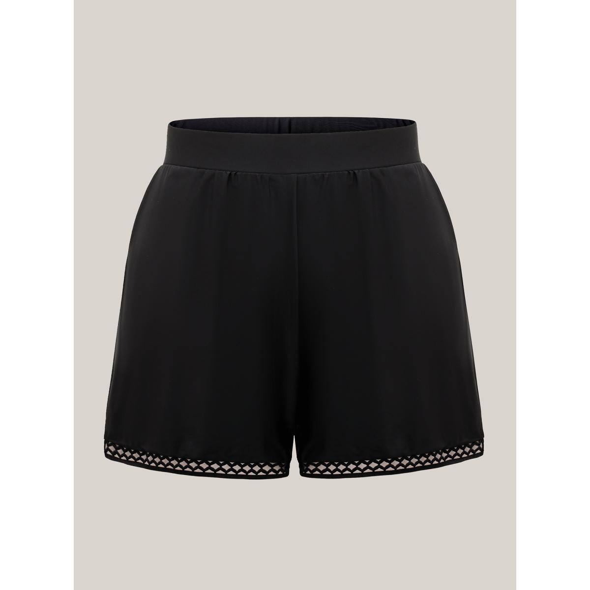 Plus Size Spliced Webbed Pockets Swim Bottoms Women's Swimwear Black Resort Gathered High stretch Bodycon High Rise Slanted pocket Curve Swim Bottoms BloomChic 30/6X Product Image