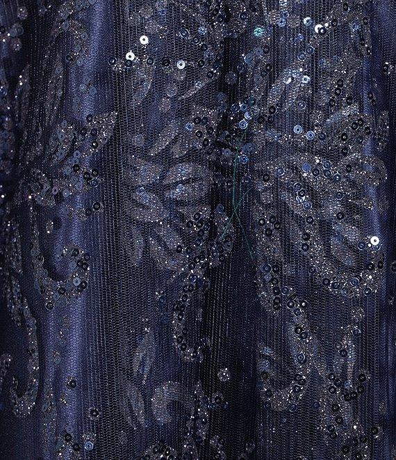 Blondie Nites Glitter Mesh Leaf Print Sweetheart Neck X-Back Tie Back A-Line Ball Gown Product Image