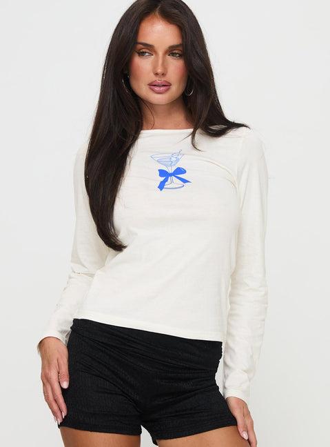Martini Bow Long Sleeve Top Cream Product Image