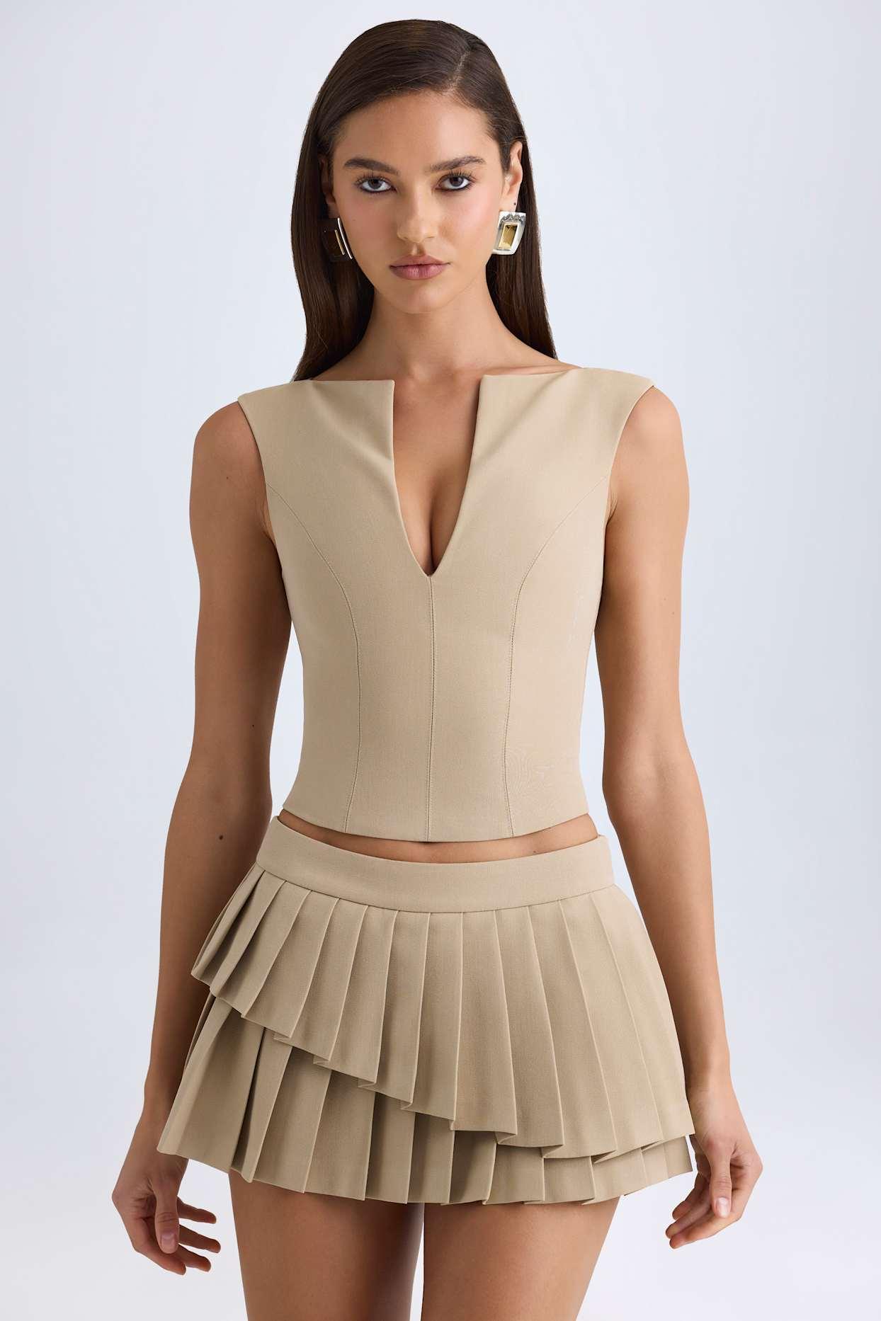 Open-Front Crop Top in Camel Product Image