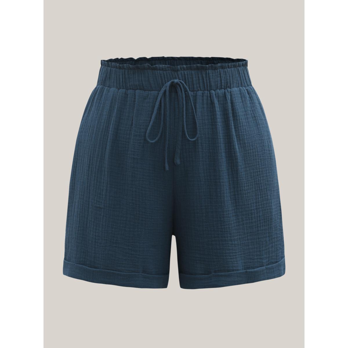 Plus Size Curved Hem Straight-Leg Shorts Women Indigo Boho Texture Straight Leg Vacation Shorts BloomChic 14-16/1X Product Image