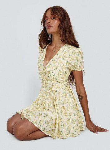 Ethelyn Mini Dress Yellow Floral Product Image