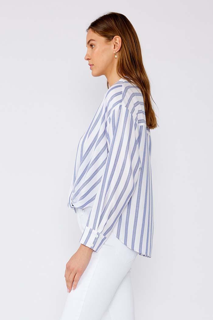 Nautical Striped High Low Twist Front Blouse Product Image
