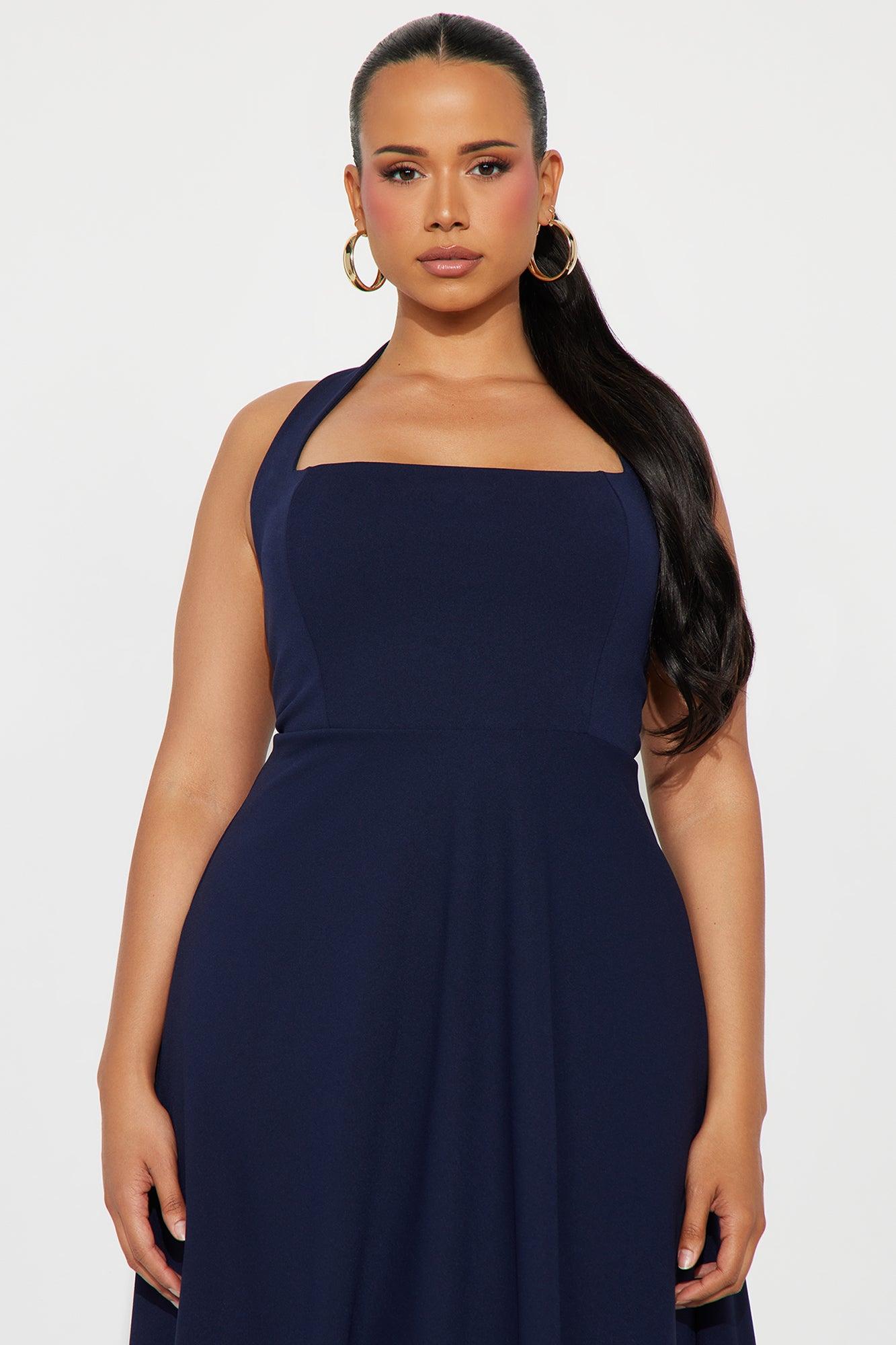 Alena Halter Midi Dress - Navy Female Product Image