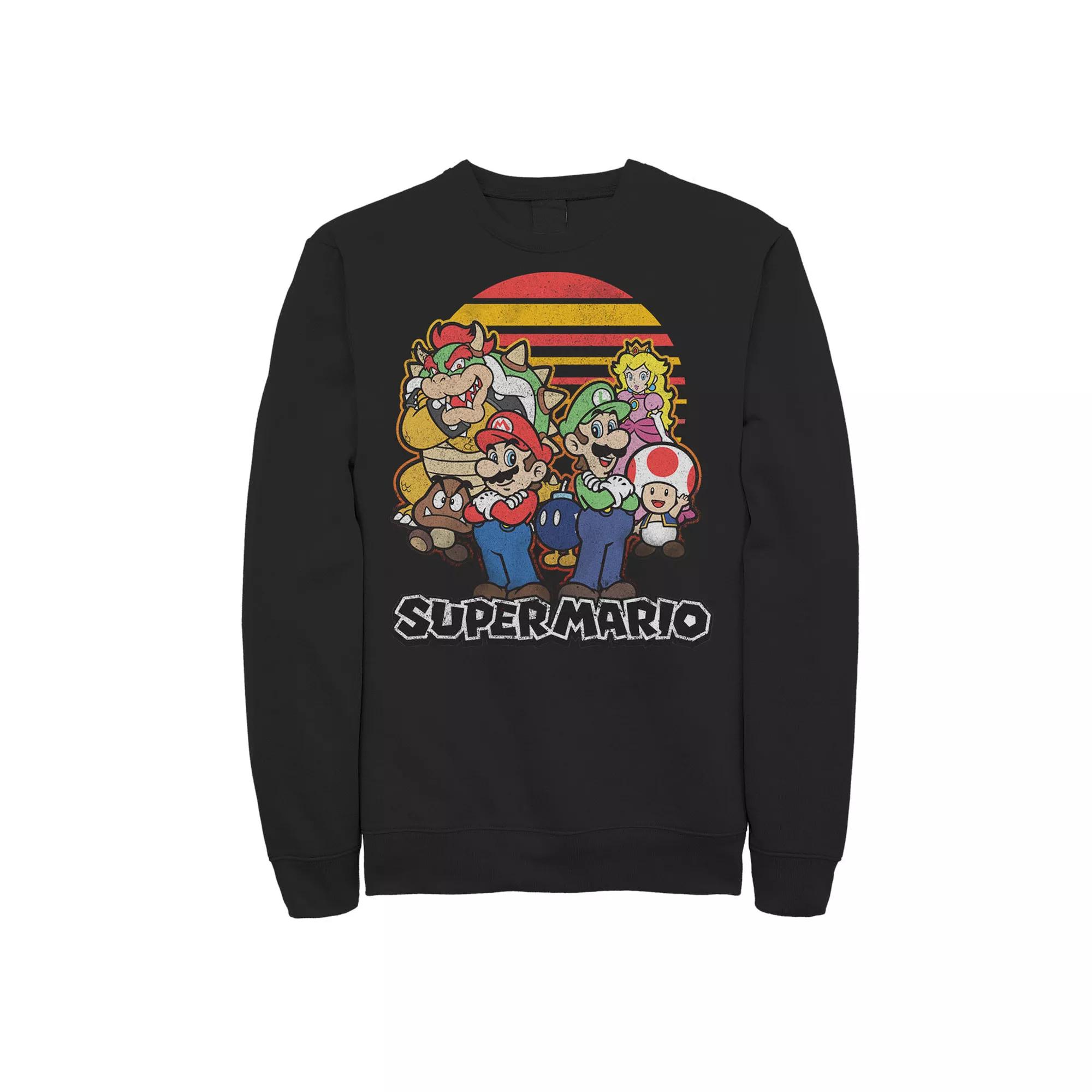 Men's Super Mario Retro Sunset Group Shot Fleece,  Product Image