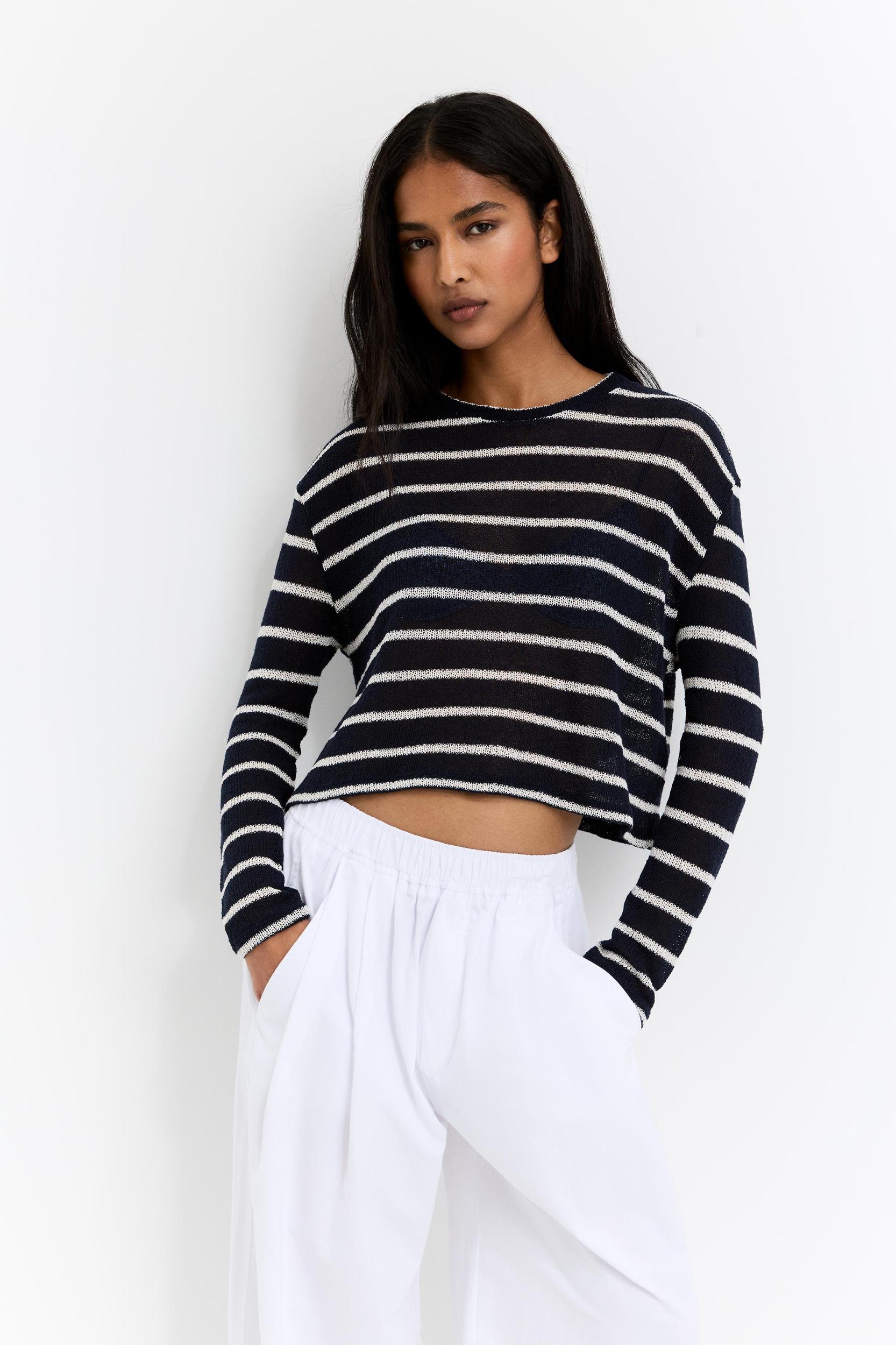 Striped cutwork sweater Product Image