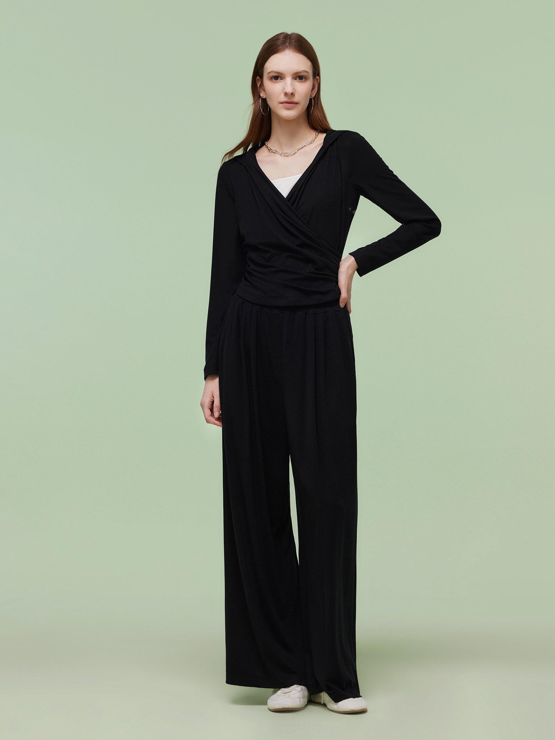 Tencel Blend Hoodie And Wide Leg Pants Two-Piece Set Product Image