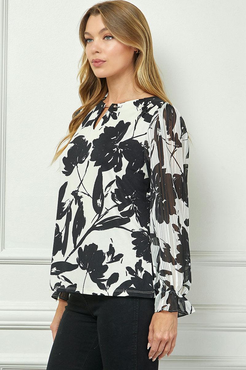 Bubble Hem 3/4 Tie Sleeve Blouse - Eggshell Product Image