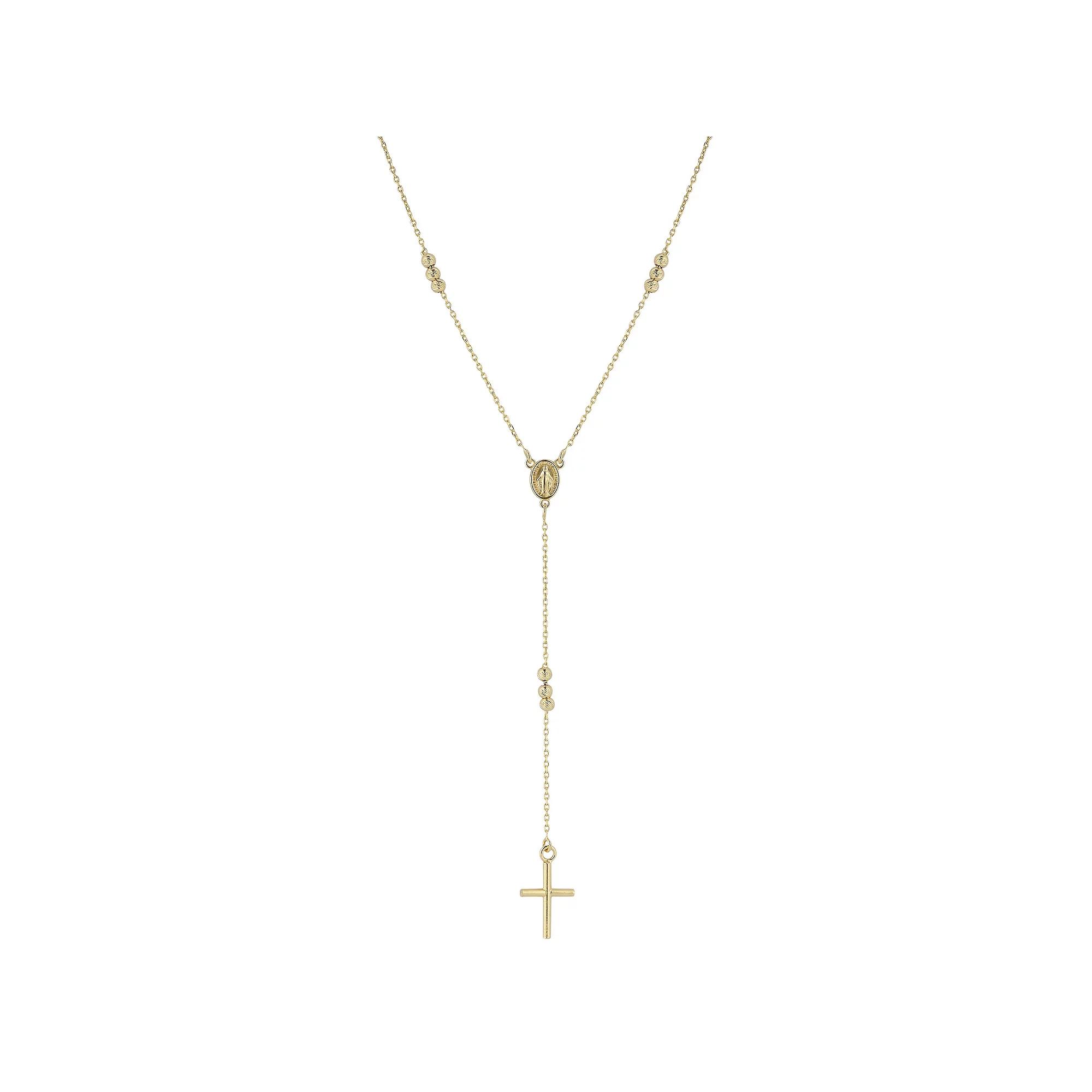 LUMINOR GOLD 14k Gold Diamond Cut Beaded Rosary Lariat Necklace, Women's, Size: 18" Product Image