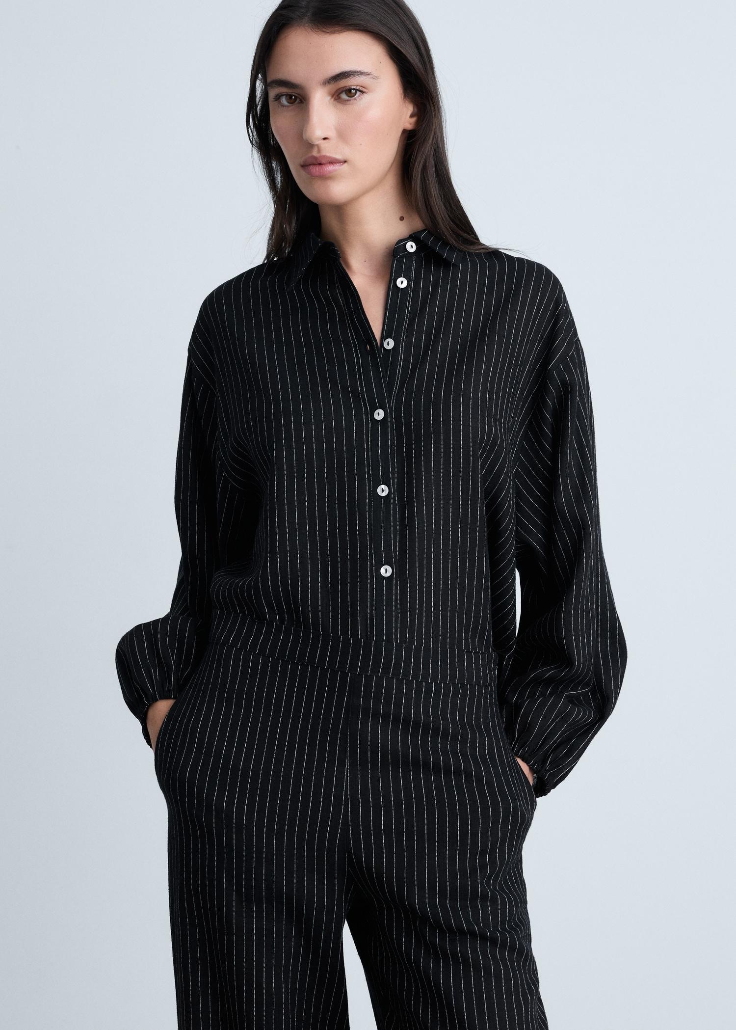 Straight striped trousers - Women | MANGO USA Product Image