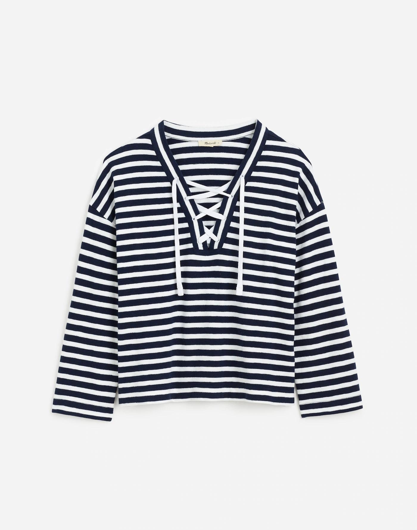 Lace-Up Long-Sleeve Tee in Stripe Product Image