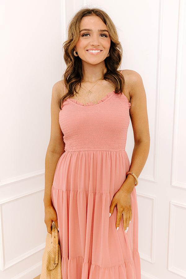 Sweet And Gentle Chiffon Midi Dress in Coral Product Image