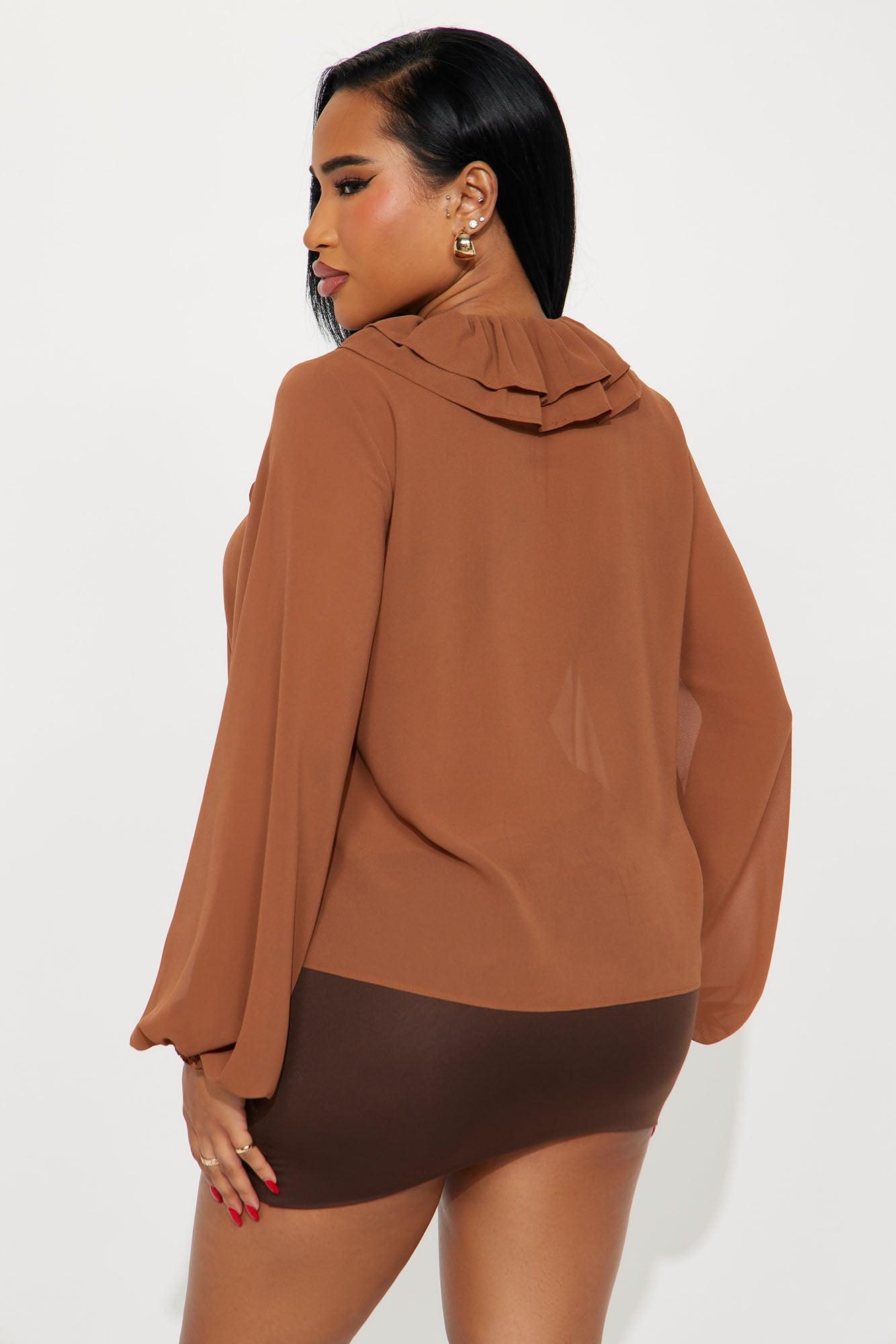 Living For This Ruffle Chiffon Blouse - Mocha Female Product Image