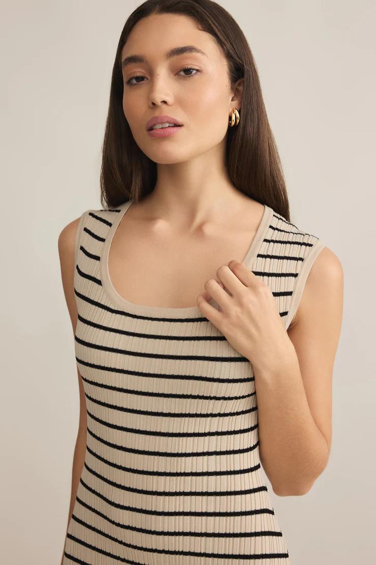 Giselle Stripe Rib Maxi Dress- Sandshell Product Image