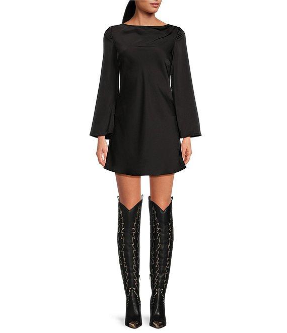 Gianni Bini Dionne Satin Boat Neck Long Sleeve Mini Dress Product Image