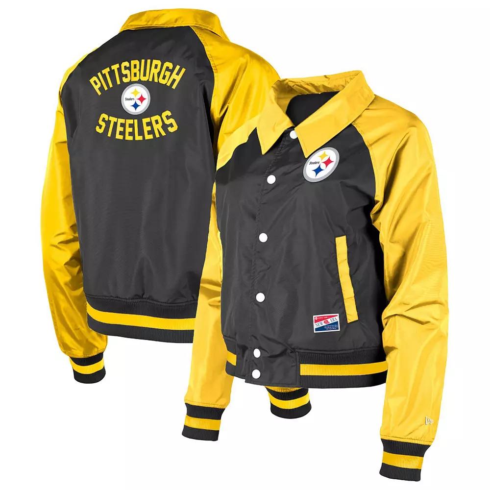 Women's New Era Black Pittsburgh Steelers Coaches Raglan Full-Snap Jacket, Size: Medium Product Image