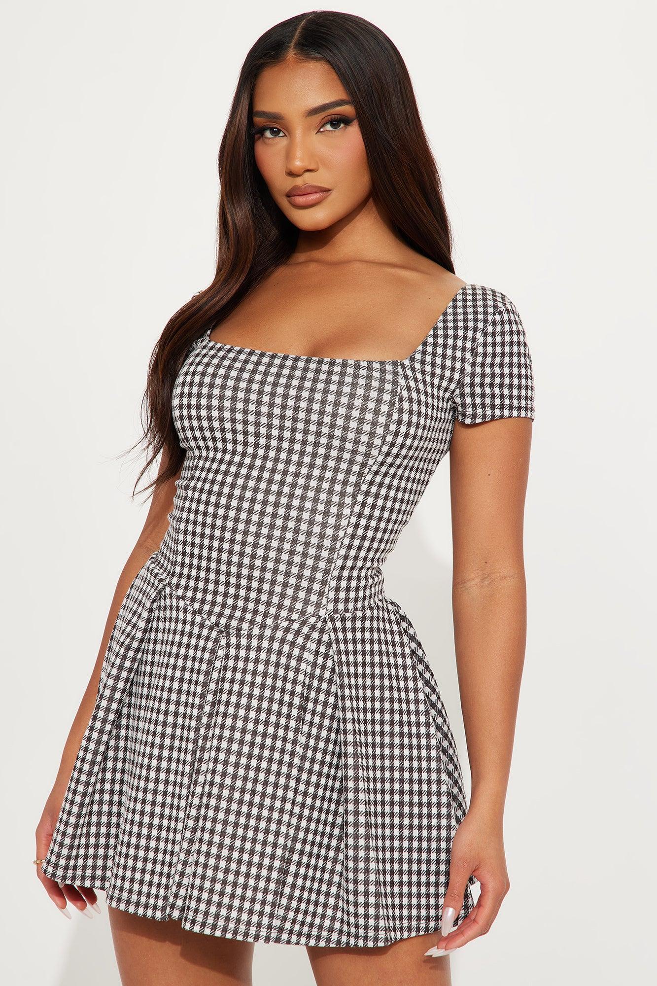 Heather Houndstooth Micro Mini Dress - Brown/combo Product Image