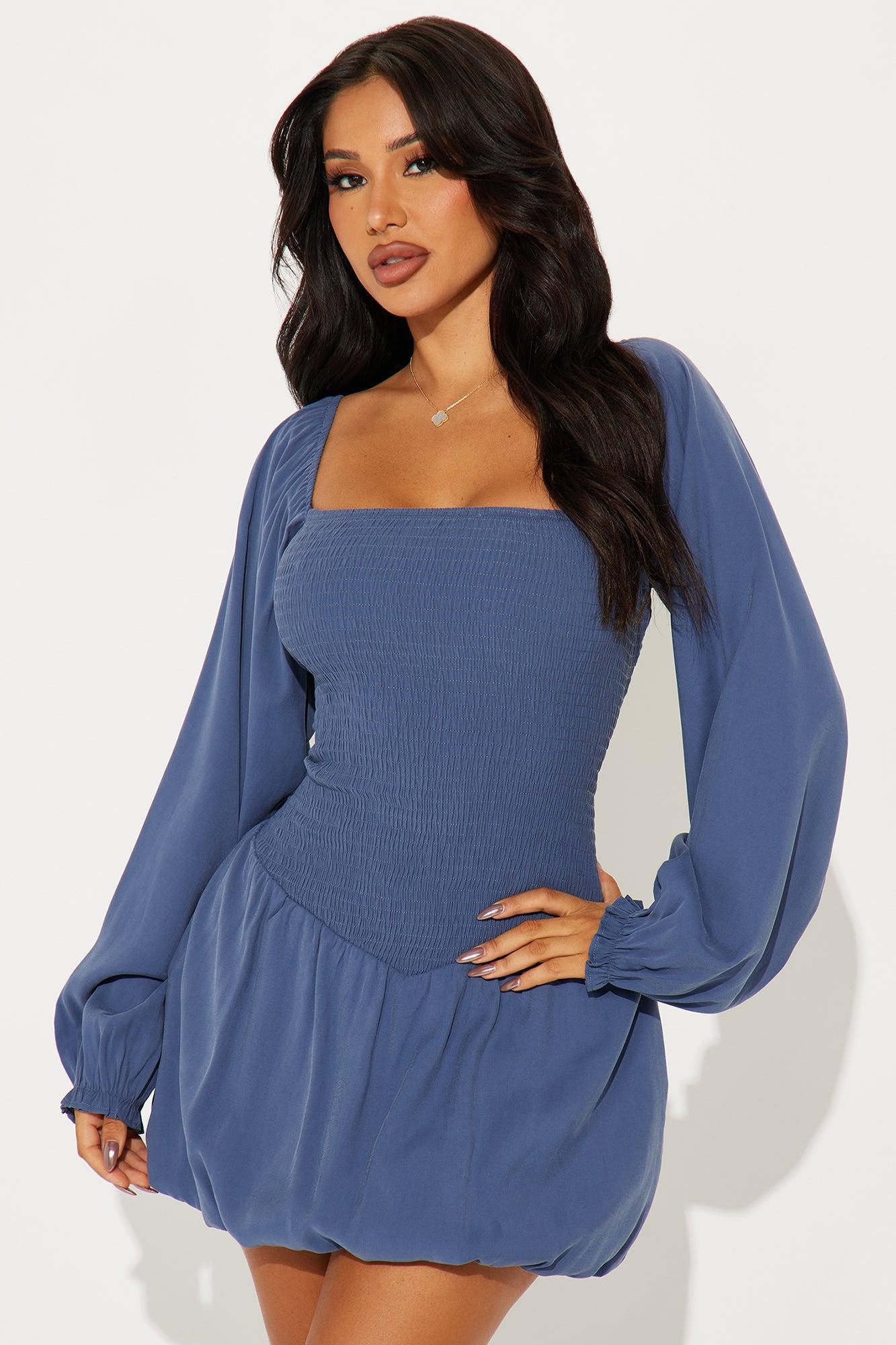 Deeply Rooted Mini Bubble Dress - Blue Product Image