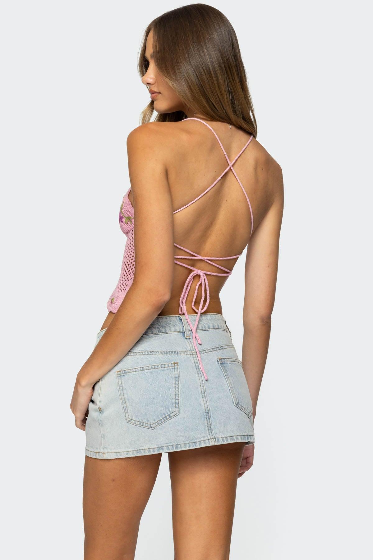 Quince Backless Embroidered Crochet Top Product Image