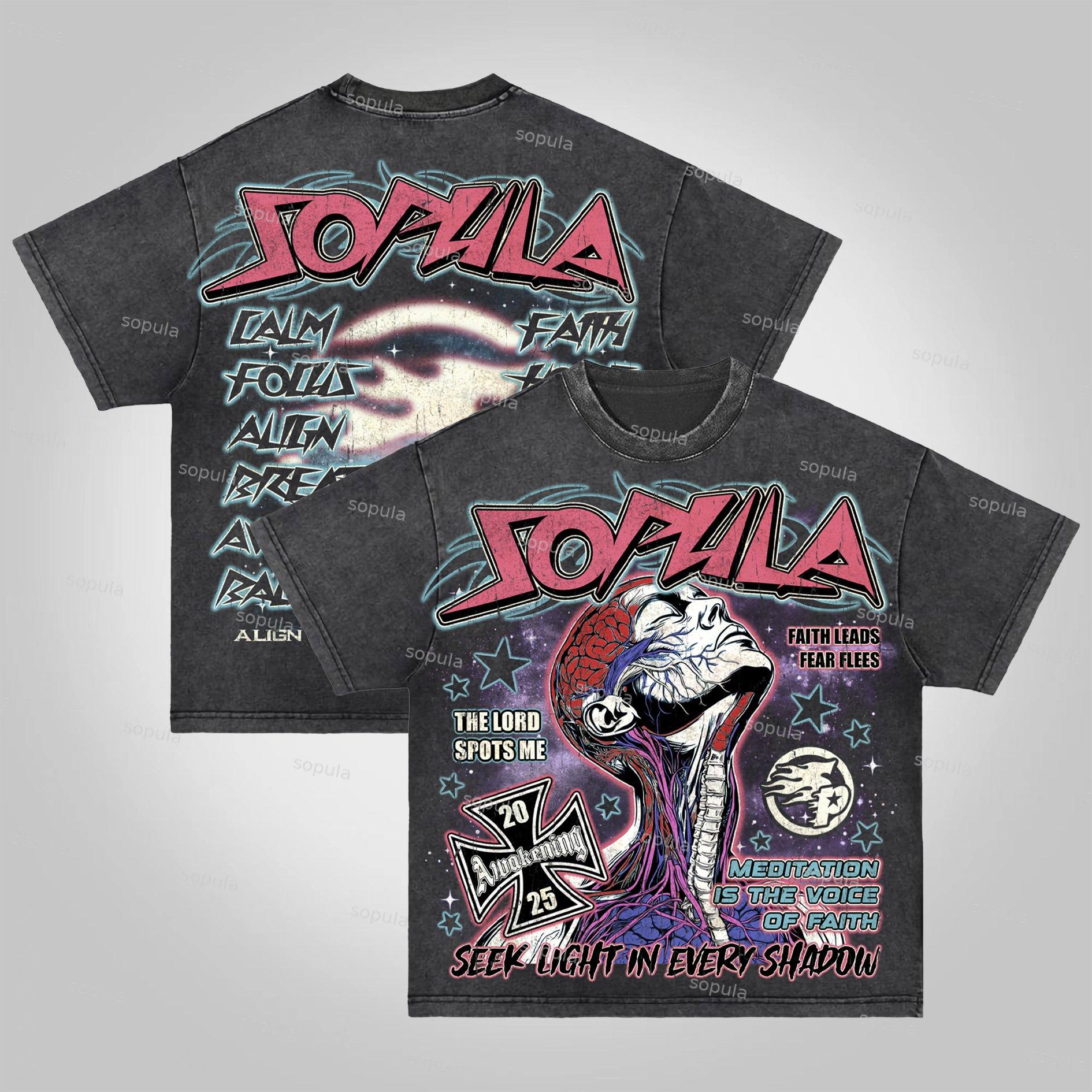 Sopula 2025 Meditation & Faith Vintage Graphic Washed Cotton T-shirt Product Image