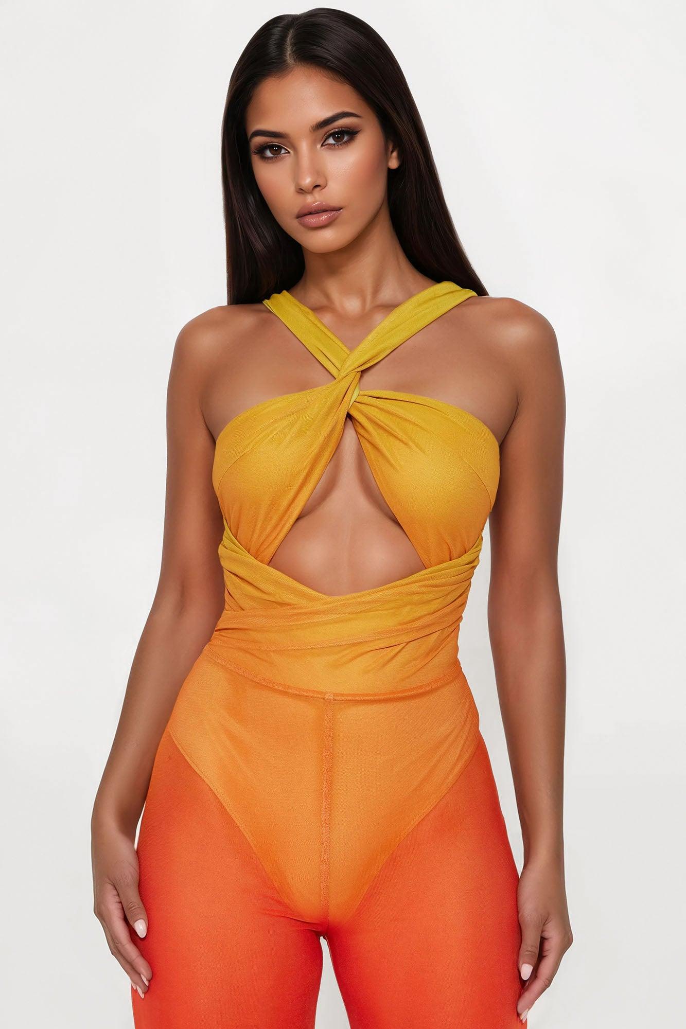 On The Horizon Mesh Ombre Jumpsuit - Orange/combo Female Product Image