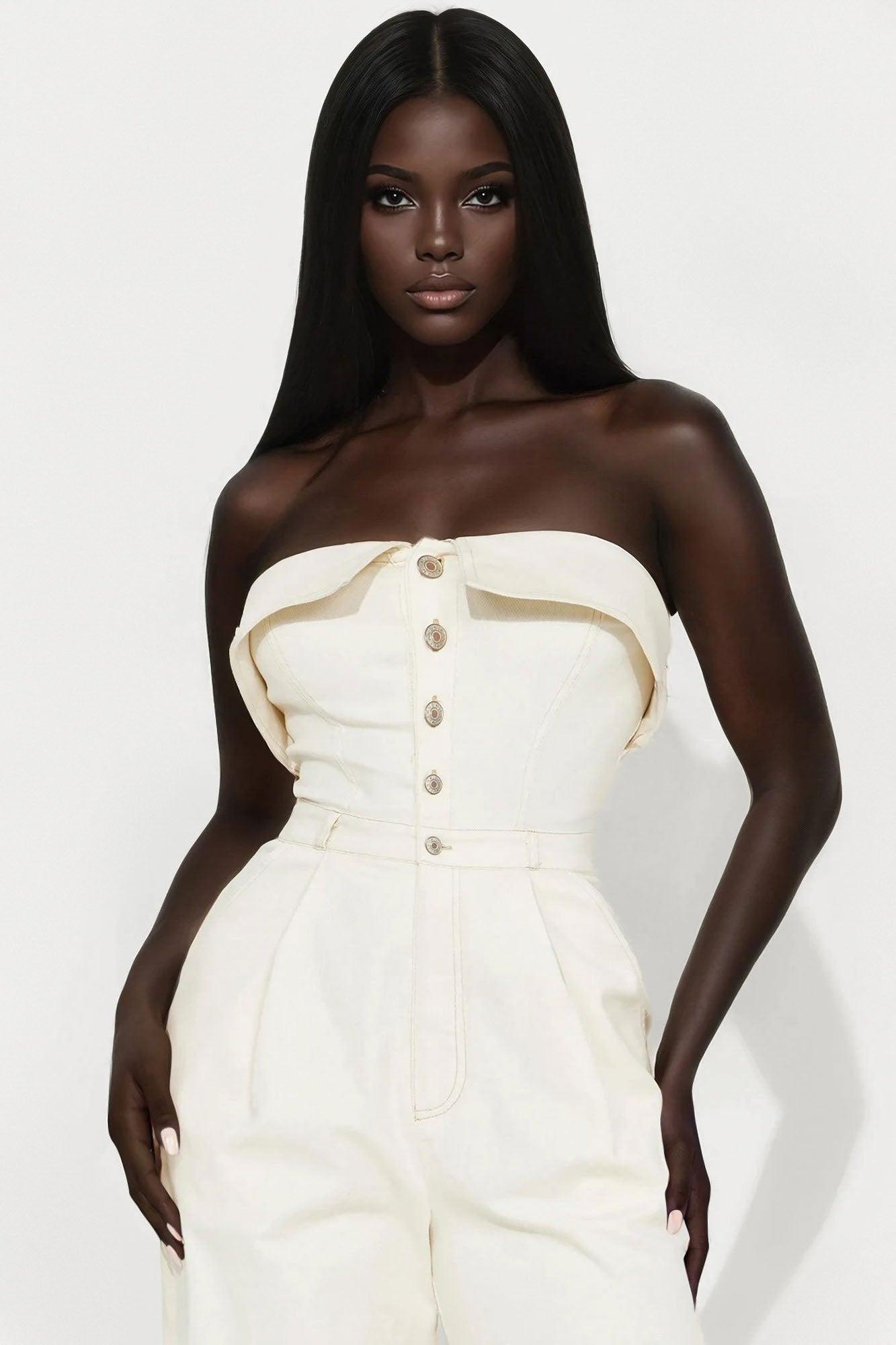 Belinda Button Up Jumpsuit - Cream Female Product Image