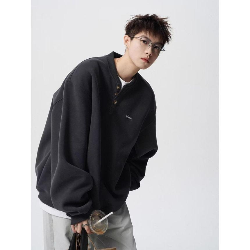 Henley Letter Embroidered Sweatshirt Product Image