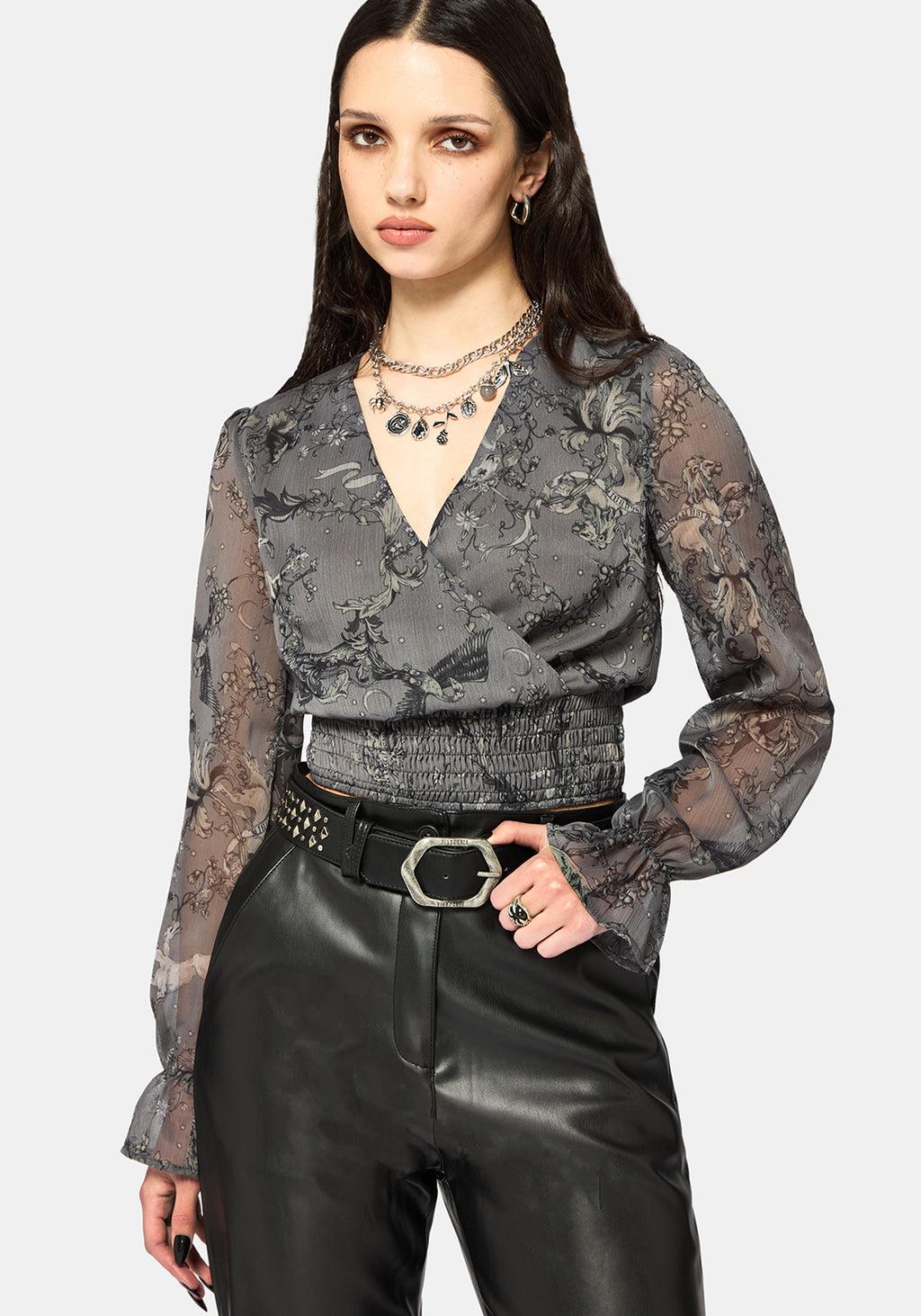 Merunicorn Enchanted Forest Grey Chiffon Wrap Top Product Image