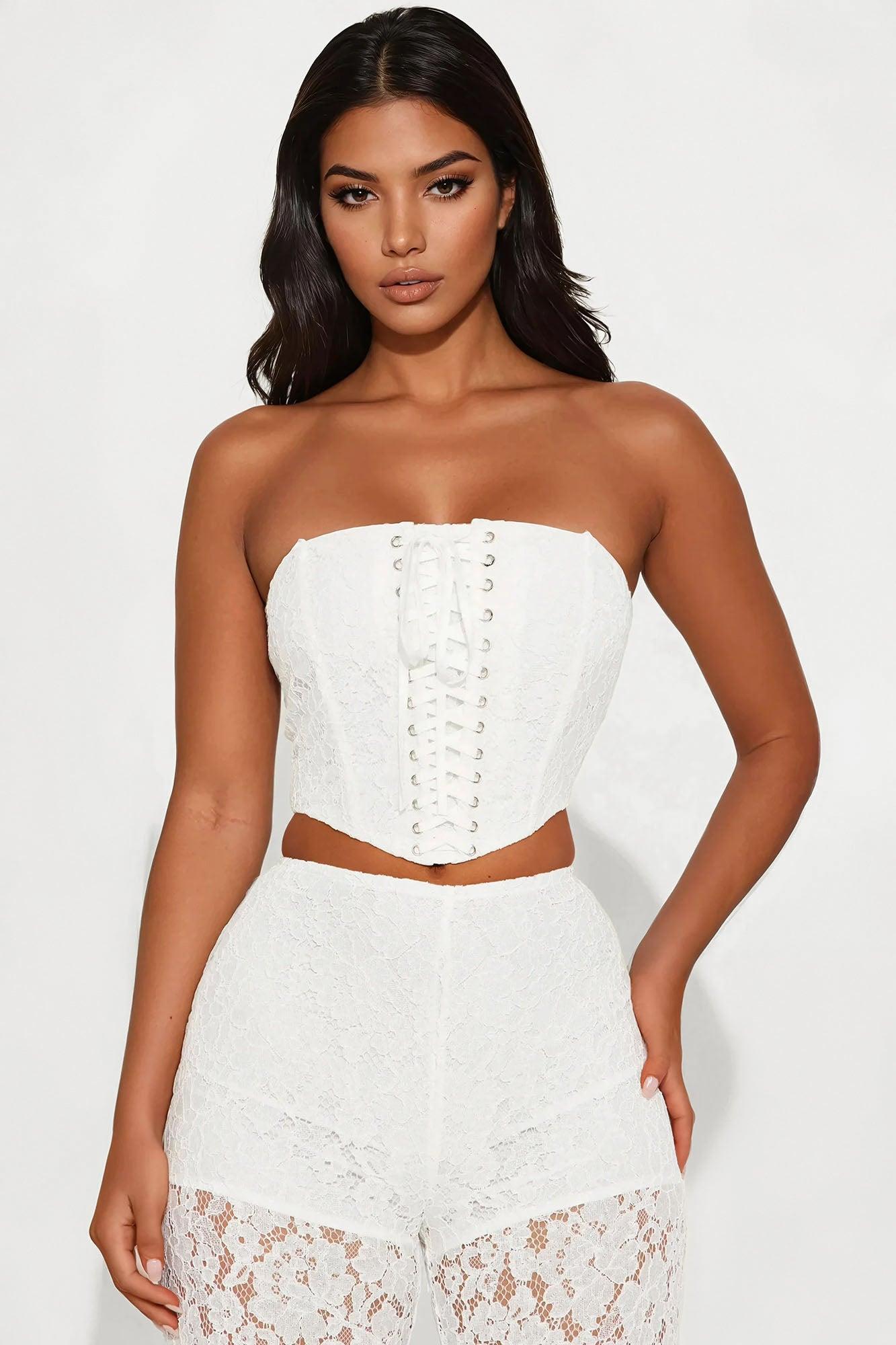 Divine Lace Corset Pant Set - White Product Image
