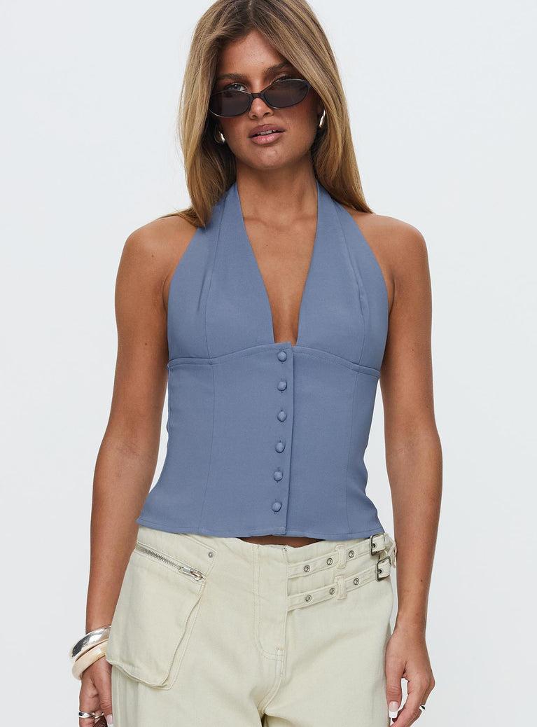 Serefina Halter Top Blue Slate Product Image