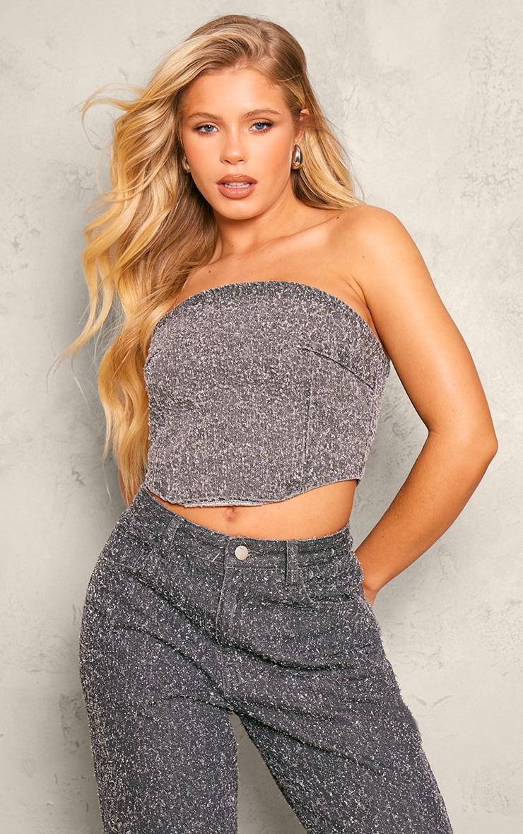 Grey Bobble Denim Corset Crop Top Product Image