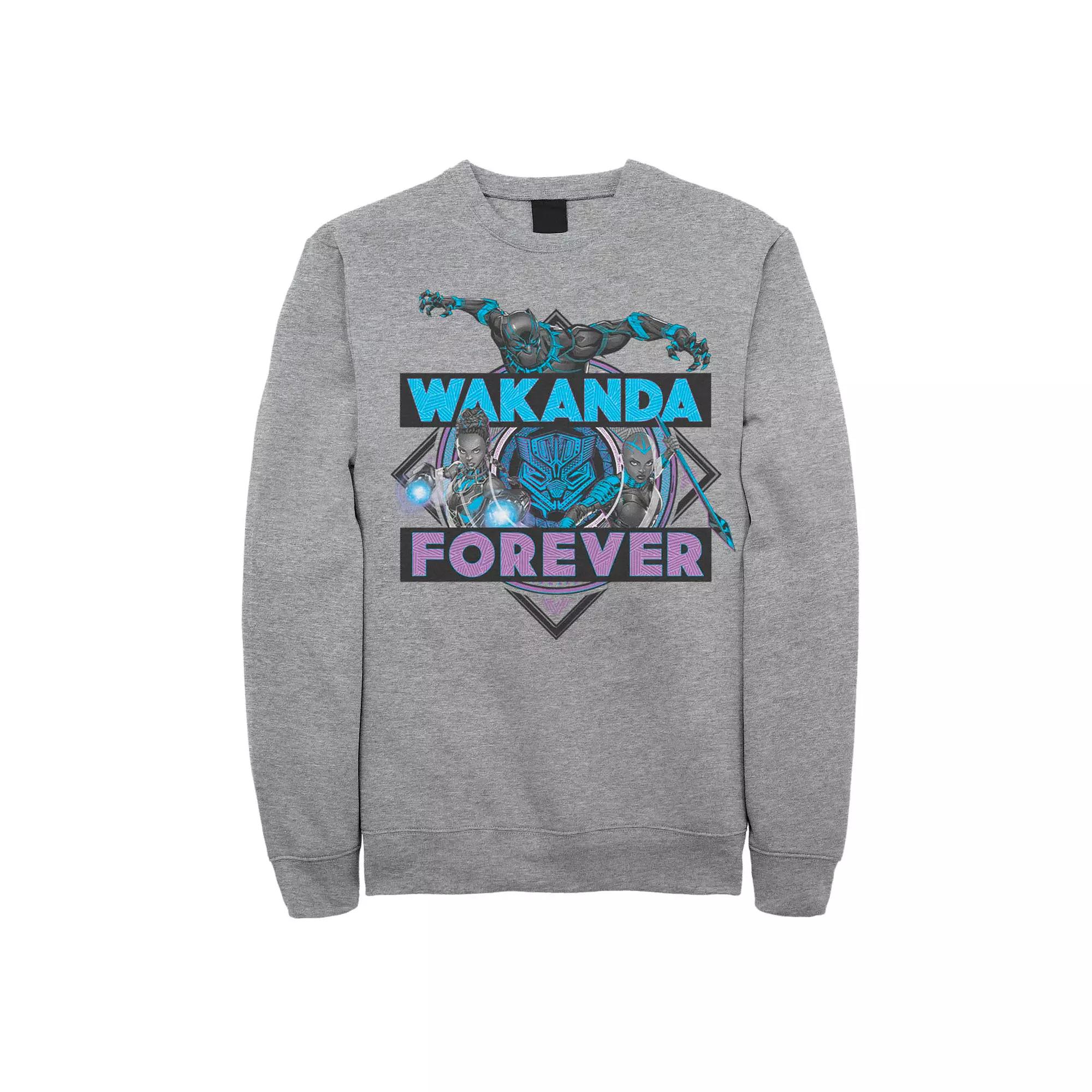 Mens Marvel Black Panther Wakanda Forever Neon Colors Fleece Athletic Grey Product Image