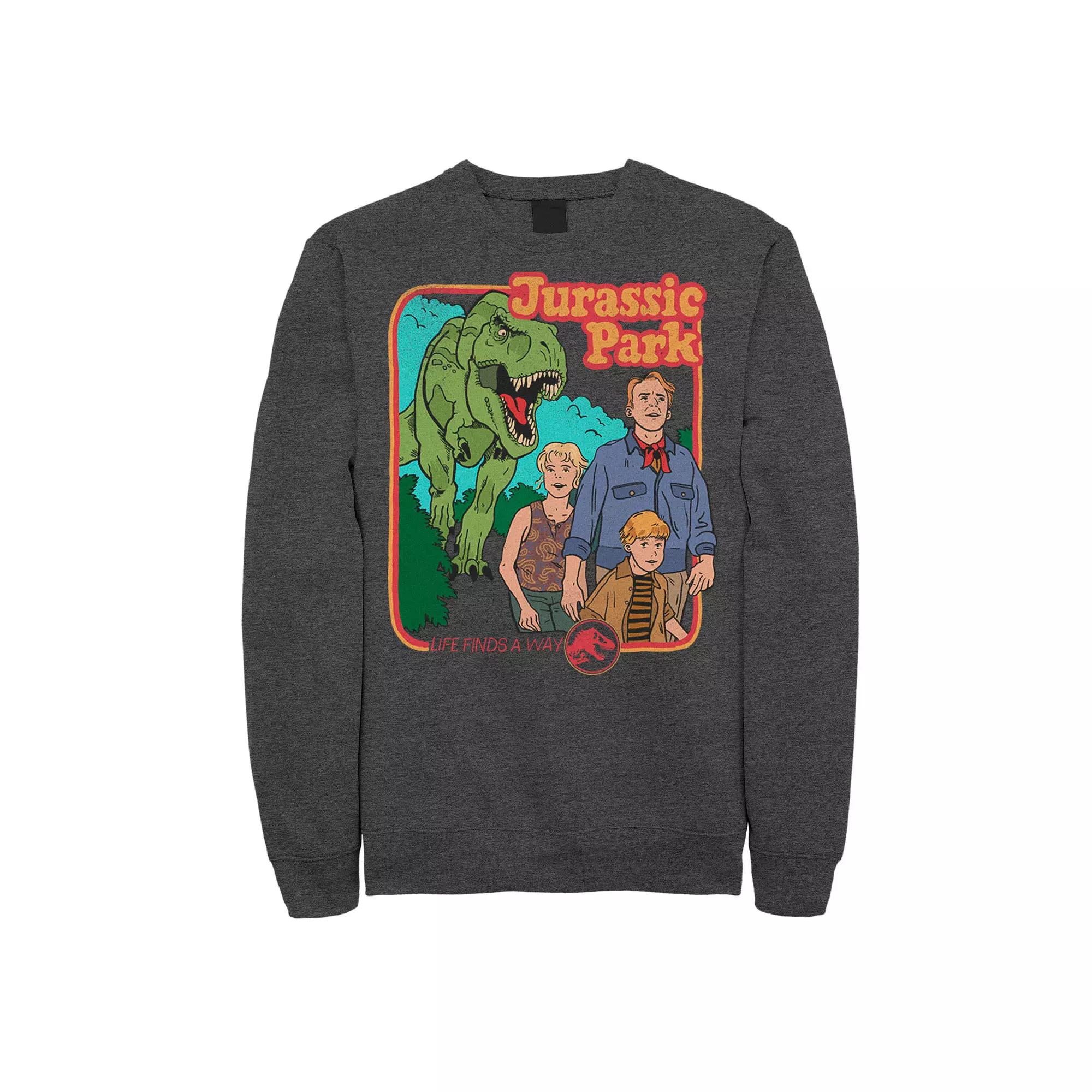 Men's Jurassic Park Vintage Characters Life Finds A Way Sweatshirt, Size: Small, Grey Heather Product Image