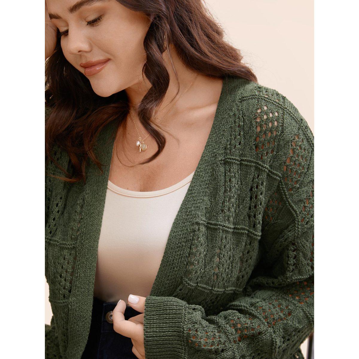 Plus Size Textured Cable Knit Pocket Cardigan Moss Women Casual Loose Long Sleeve Everyday Cardigans BloomChic 18-20/2X Product Image