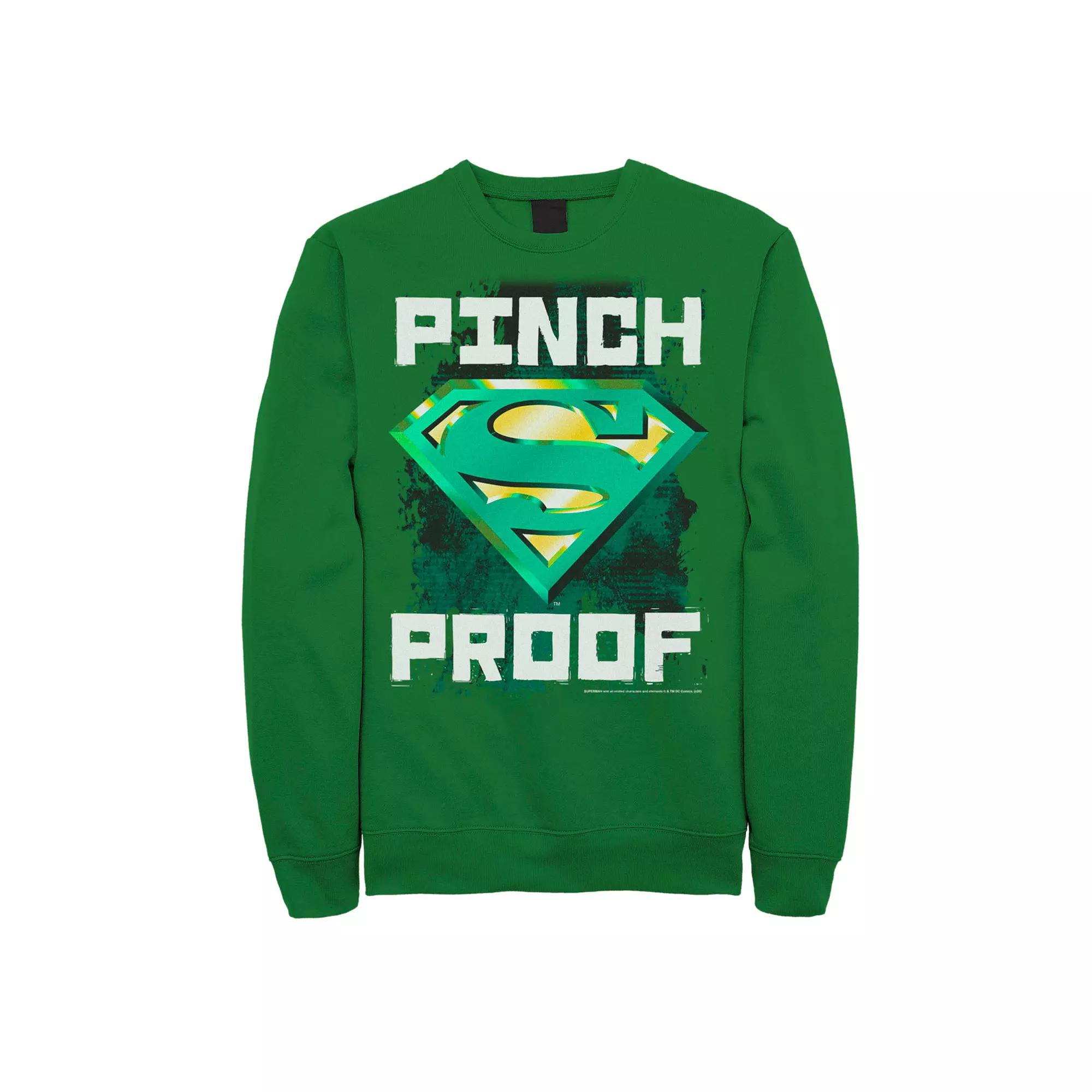 Men's DC Comics Superman Logo "Pinch Proof" St. Patrick's Day Sweatshirt, Size: Medium, Kelly Product Image