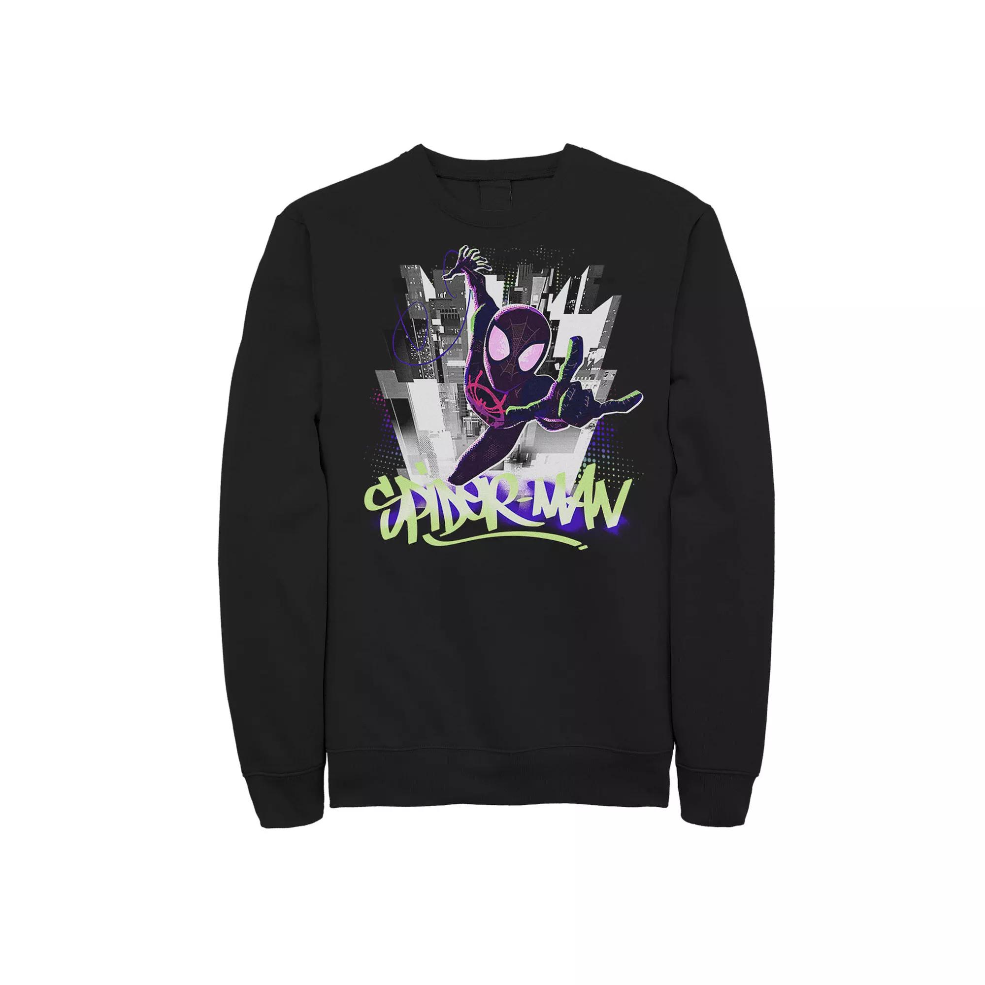 Mens Marvel Spider-Man Spiderverse Graffiti City Graphic Fleece Pullover Product Image